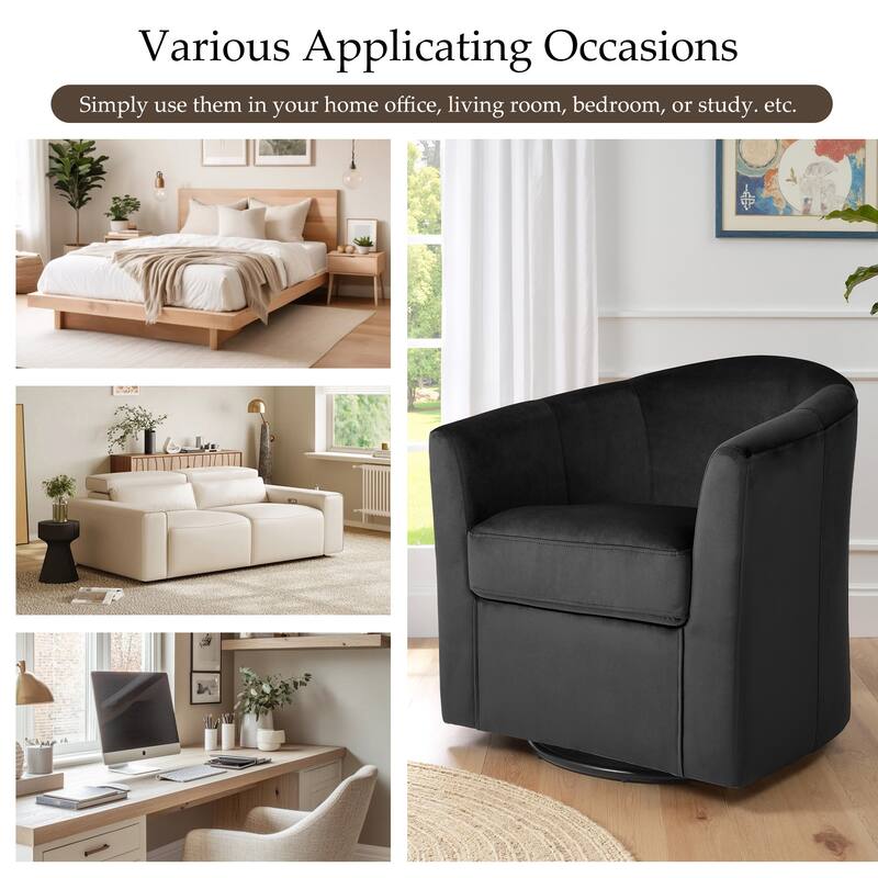 Set of 2 Velvet Swivel Accent Chairs Barrel Chairs with Plush Cushion