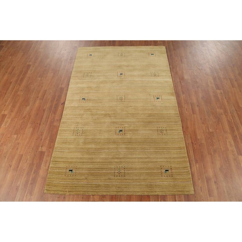 Gold Tribal Gabbeh Oriental Area Rug Handmade Wool Carpet - 4'11"x 7'11"