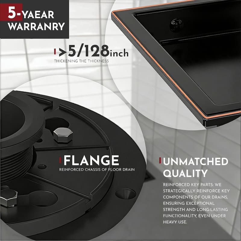 4/6-Inch Square Shower Drain, Reversible Tile Insert