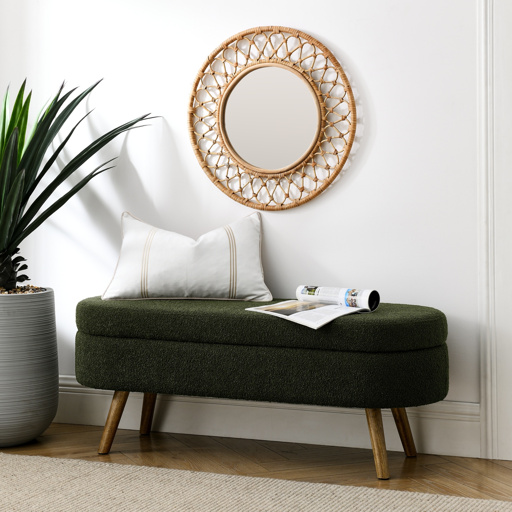 Oval Storage Ottoman Bench with Rubber Wood Legs