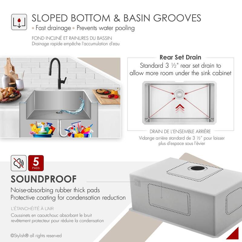 Undermount 30" Single-Bowl Stainless Steel Kitchen Sink S-311XG - 30" x 18" x 10"