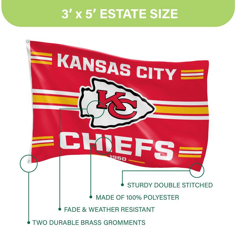 Kansas City Chiefs Single Sided Flag w/ 2 Grommets, 3'x5'