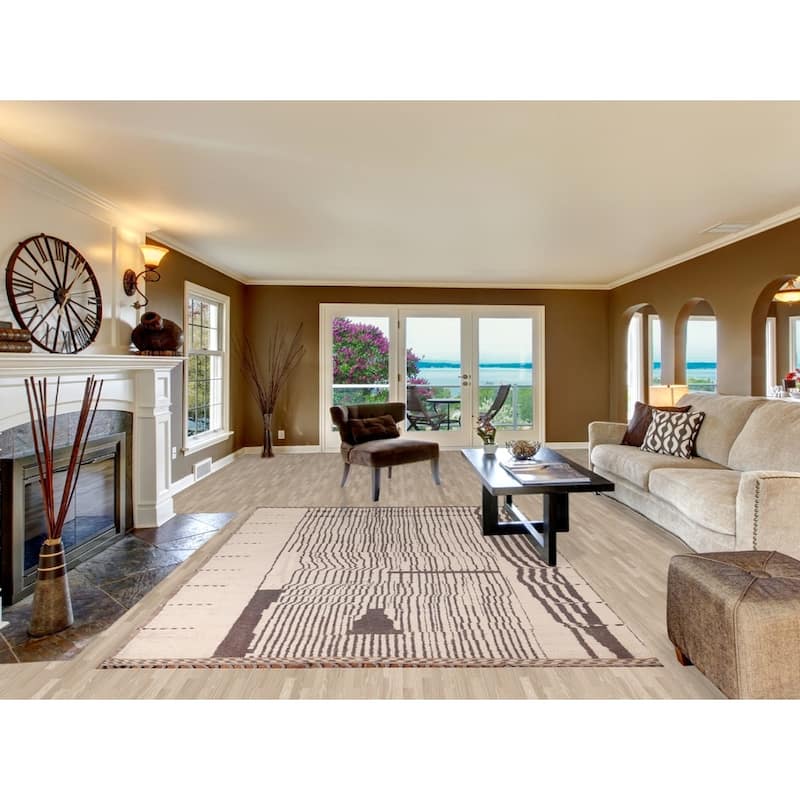 Striped Moroccan Area Rug Hand-Knotted Wool Carpet - 6'9"x 10'2"