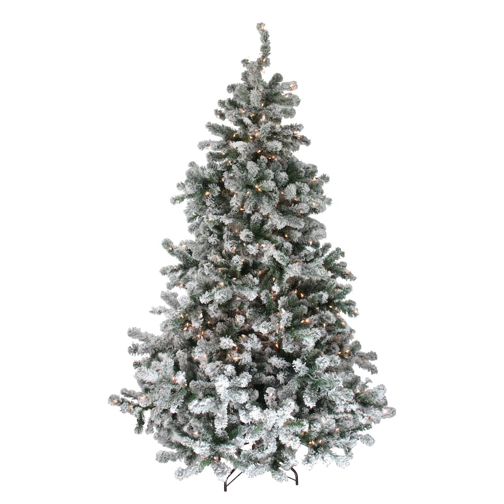 6.5' Medium FlockedEmerald Artificial Christmas Tree Clear Lights - 6.5 Foot