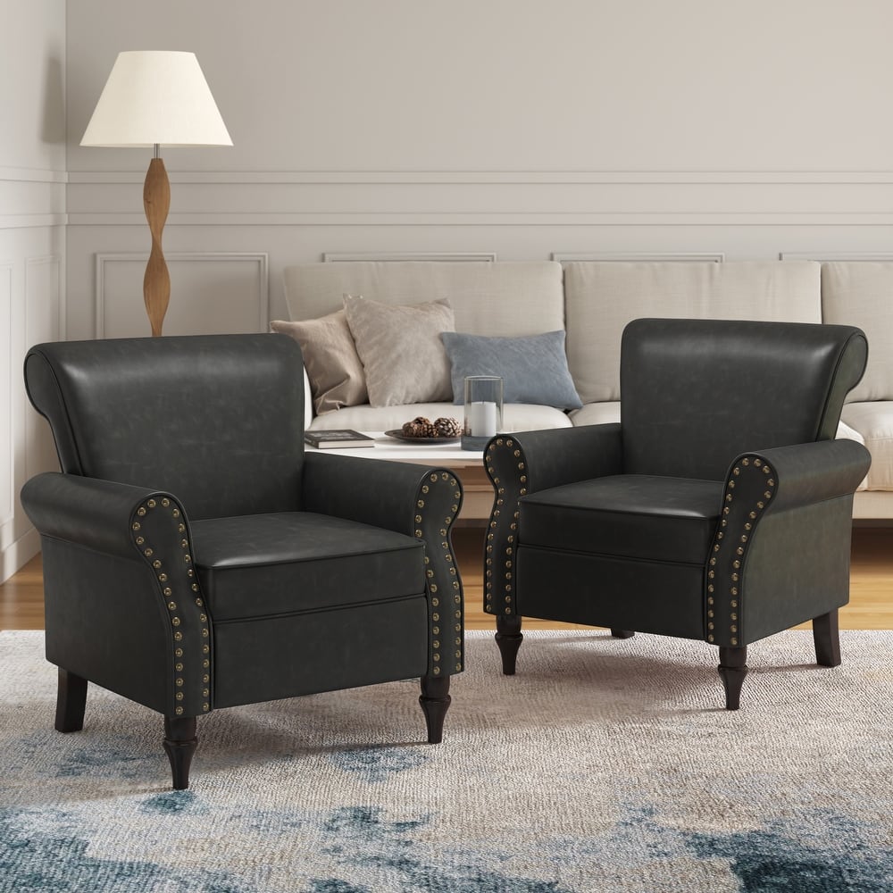 Set of 2 Modern Upholstered Armchair Nailhead Trim Accent Chair