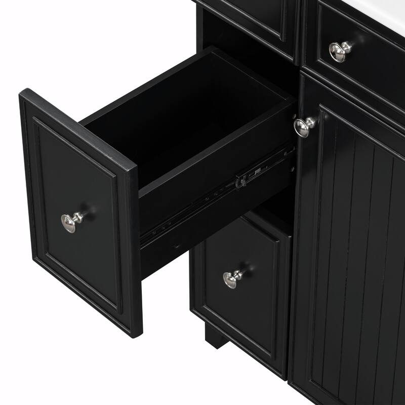 24-Inch Bathroom Vanity Cabinet with Ceramic Sink - 2 Drawers and 1 Door