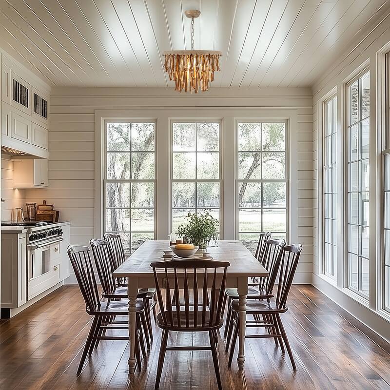 5-Light Boho Tassel Chandelier for Dining Room with Brown Finish