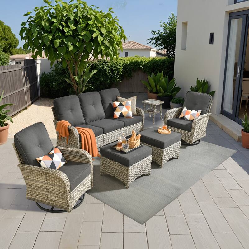 OVIOS 6-piece Patio Wicker Conversation Furniture Set