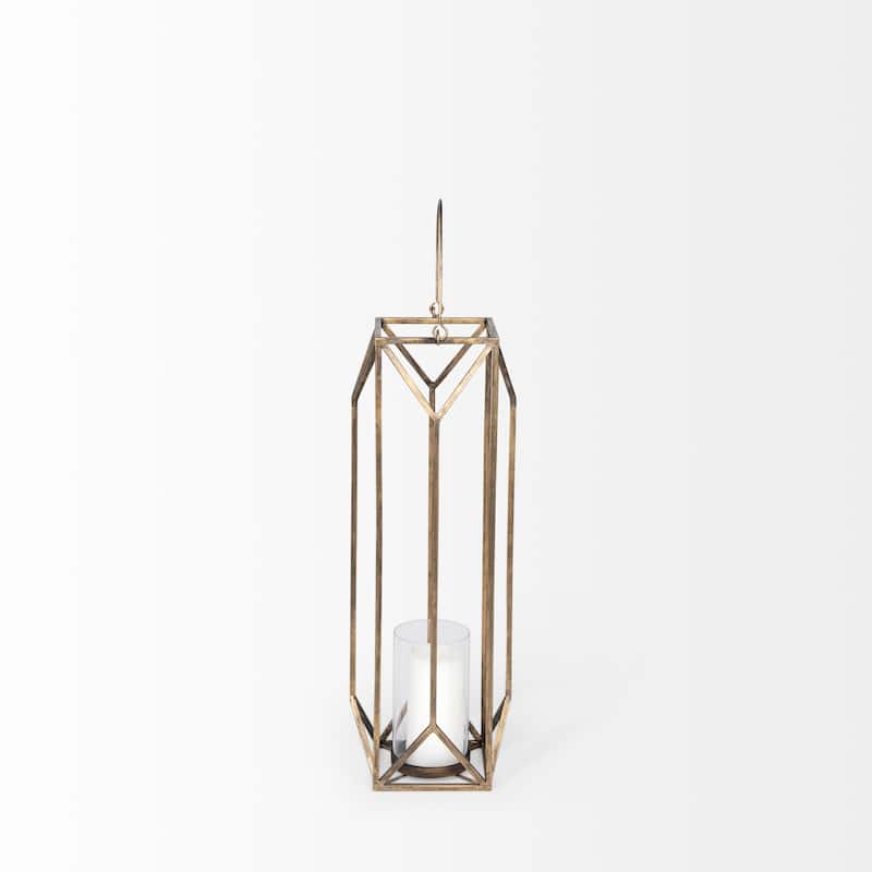 Ivy Large Gold Metal Geometric Cage w/Hanger Candle Holder Lantern