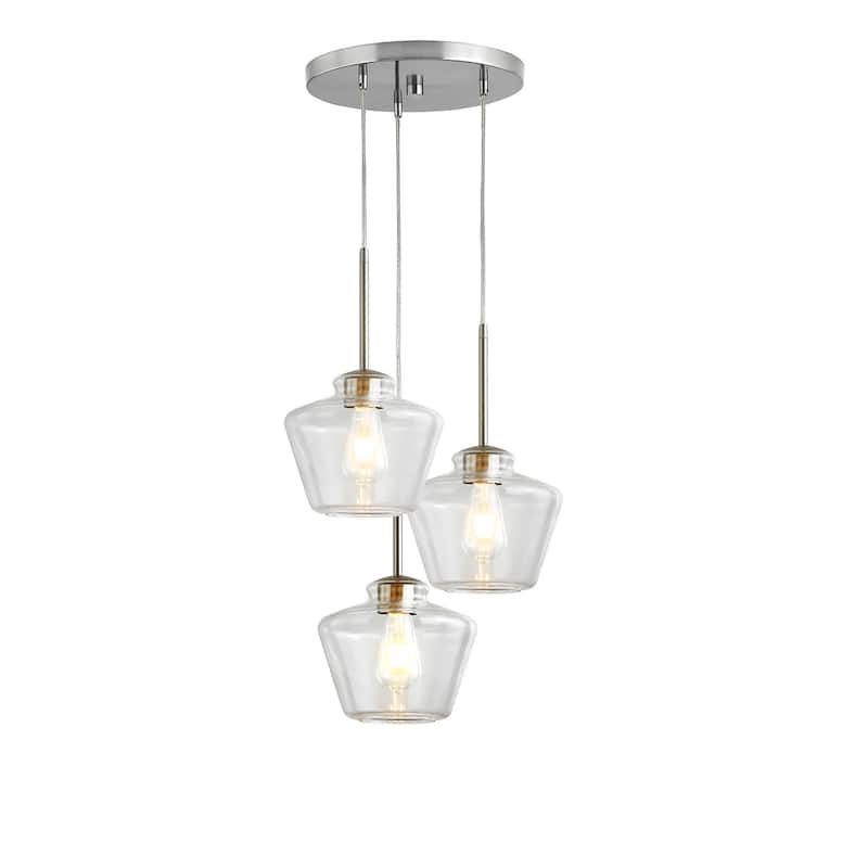 Cafe 3-Lights Designer Glass Pendant Lamp - BrushedNickel/ClearShade
