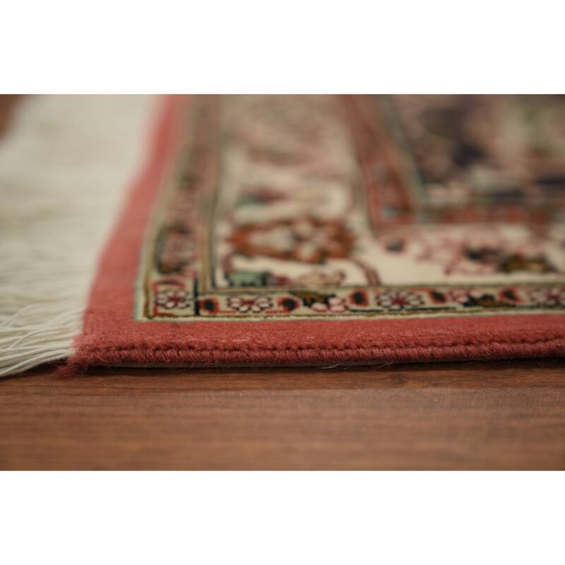 Hand Knotted Oriental Wool & Silk Carpet Traditional Floral Red Tabriz Area Rug - 13' 0'' X 9' 10''