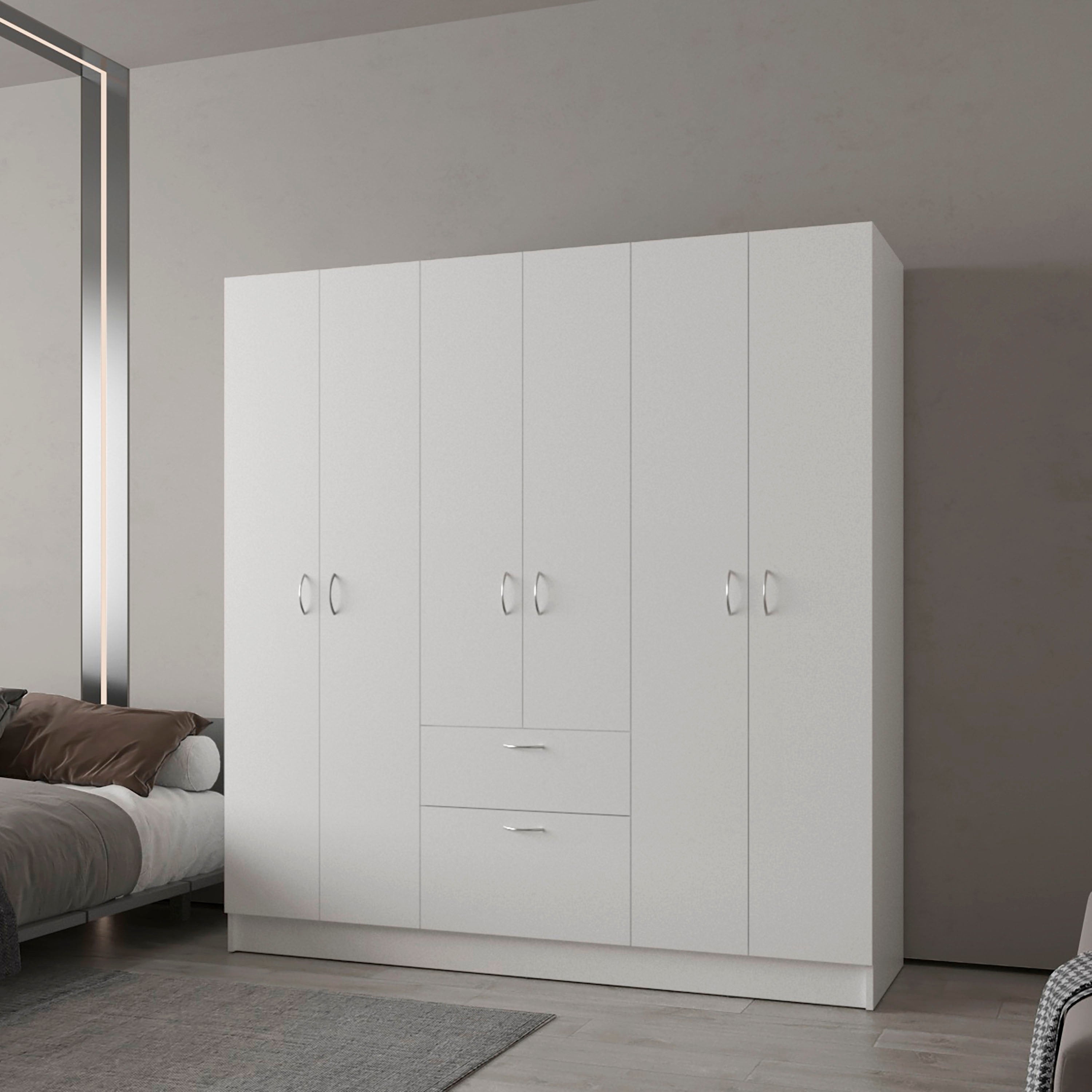 Olin 6-Door Wardrobe with Shelves and Drawers, Multistorage