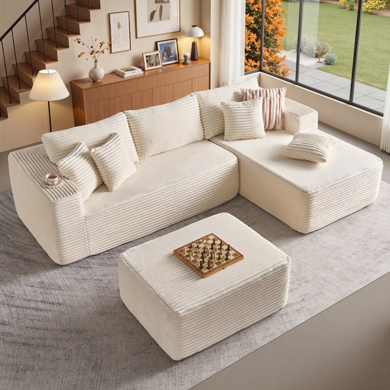 OVIOS All-Foam Cloud L-Shaped Lounger Sofa​ ​​With Ottoman​