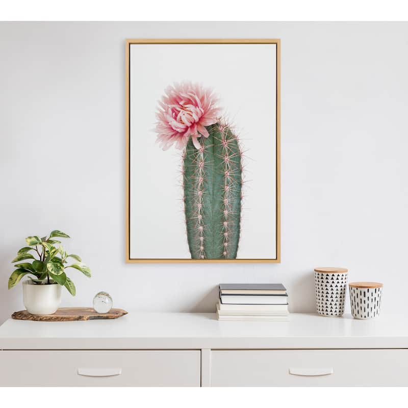 Kate and Laurel Sylvie Pink Cactus Flower Framed Canvas Wall Art