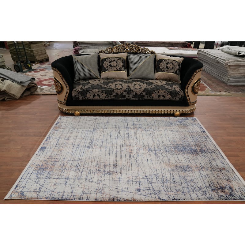 Machine Made Oriental Polyester Carpet Modern Greys & Charcoal Distressed Area Rug - 7' 5'' X 5' 2''