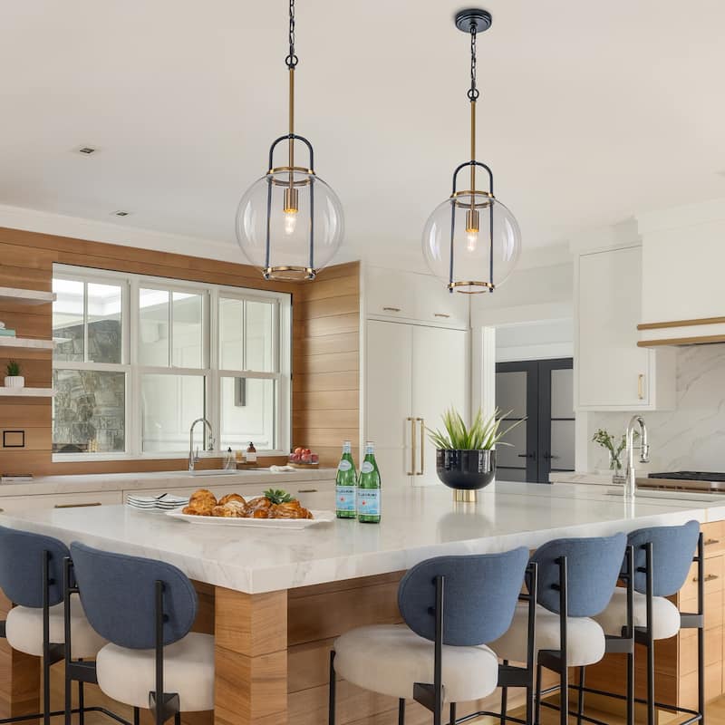 Industrial 1-Light Brass Lantern Glass Pendant Light