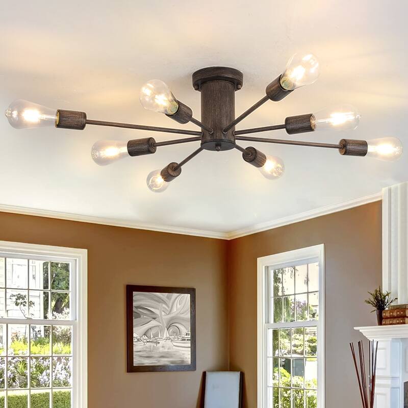 8-Light Sputnik Chandelier, Semi-Flush Mount Ceiling Light with Sputnik Shade for Living Room Kitchen Island Dining Foyer