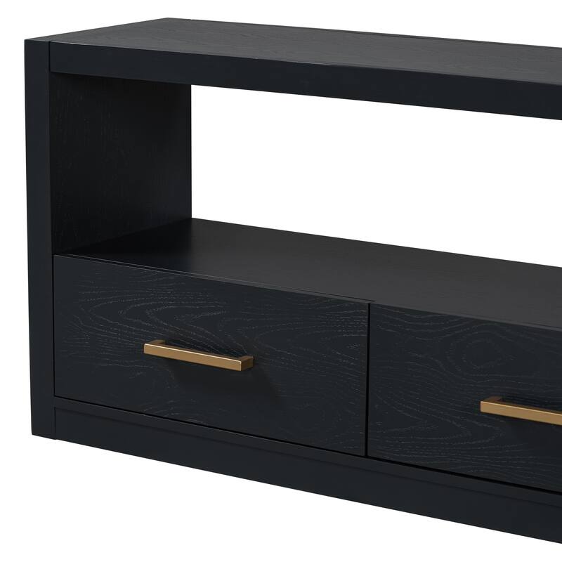 74" Wood TV Stand Wide Top Media Console Table w/ 3 Drawers, Metal Handles, Classic Entertainment Center for Living Room
