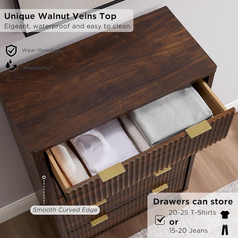 Modern Fluted 5 Drawers Dresser, Chest of Drawers, Dresser TV Stand