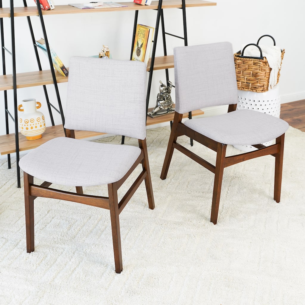 Turda Luxury Solid Wood Dining Chair in Light Grey Fabric (Set Of 2)