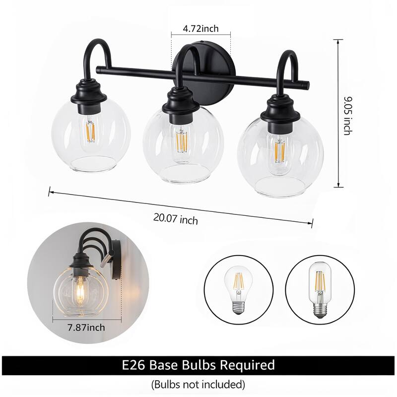 Starsky 3-Lights 20in. Dimmable Bathroom Vanity Light with Glass Globe Shade