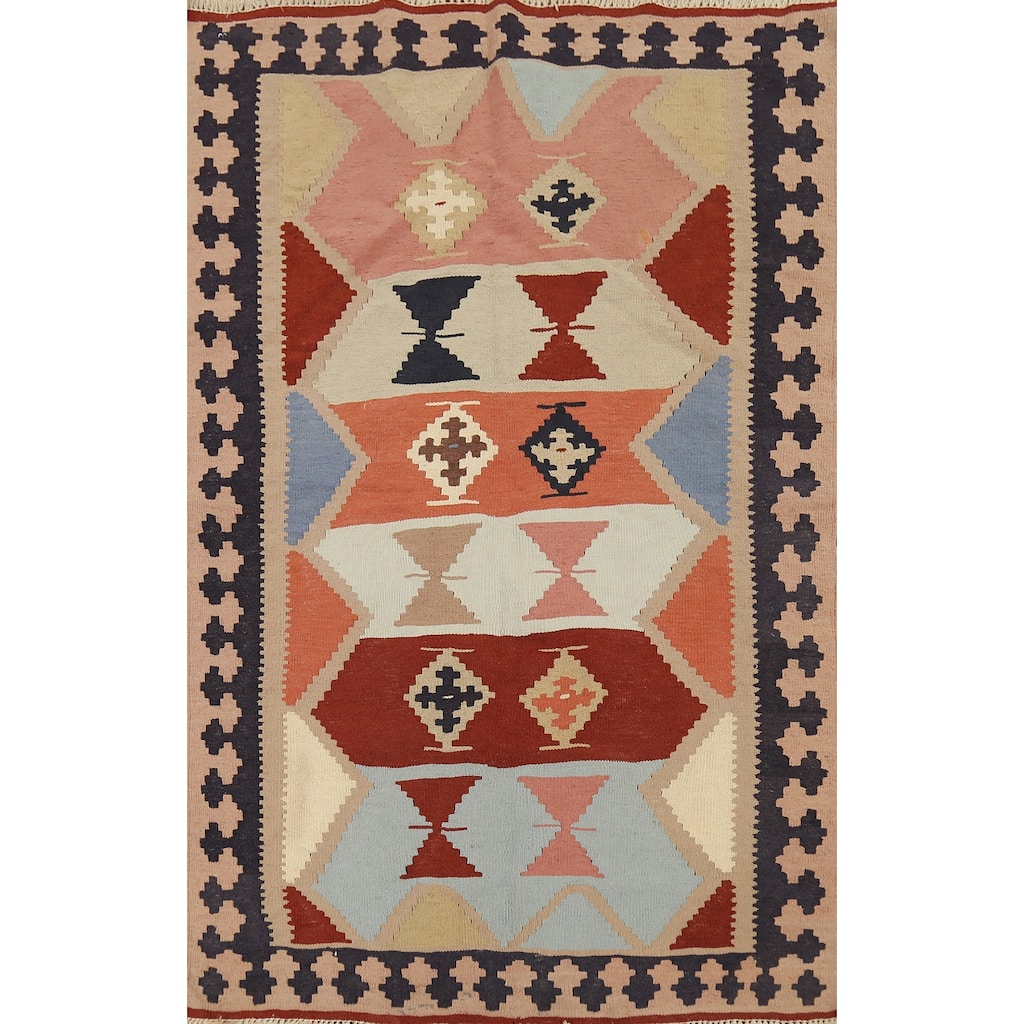 Vegetable Dye Kilim Qashqai Persian Accent Rug Handmade Wool Carpet - 3'3"x 4'10"