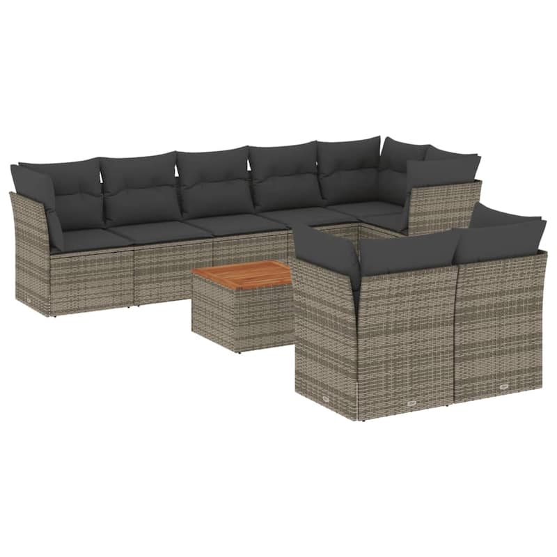 vidaXL Patio Sofa Set with Cushions Outdoor Furniture 9 Piece Poly Rattan - 21.7 x 21.7 x 14.6