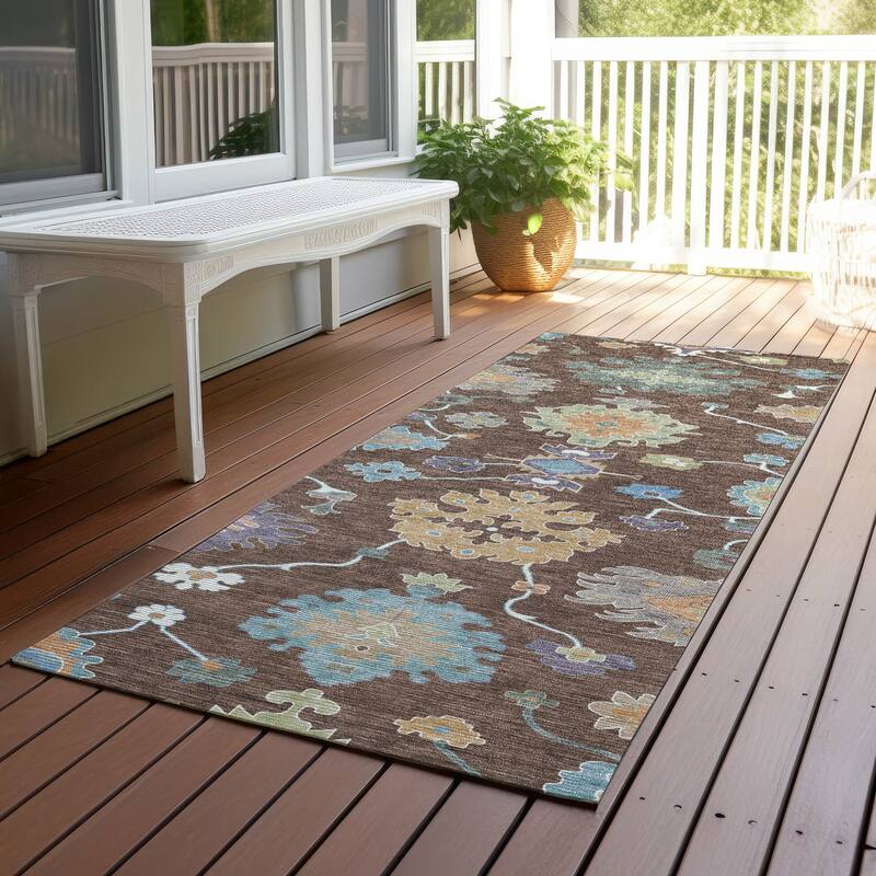 Machine Washable Indoor/ Outdoor Traditonal Delhi Chantille Rug - Chocolate - 2'3" x 7'6"