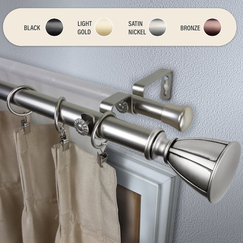 InStyleDesign Haiz 1 inch Diameter Adjustable Double Curtain Rod - 28 to 48 inches - Satin Nickel