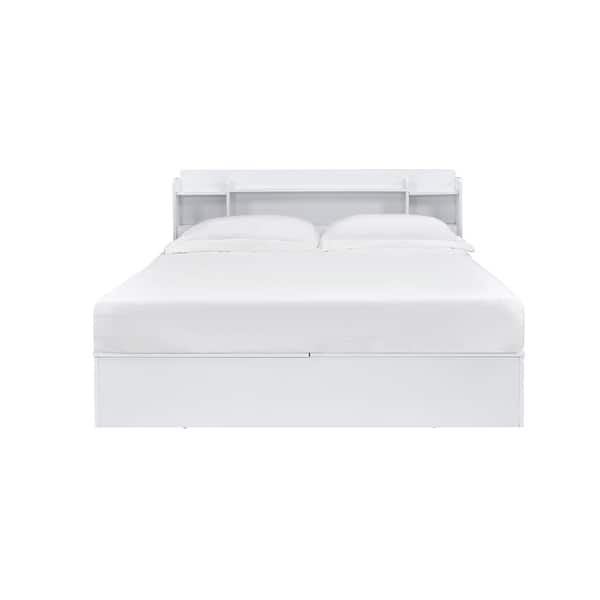 Wooden Queen Bed with Storage in White Finish Bed Bath & Beyond