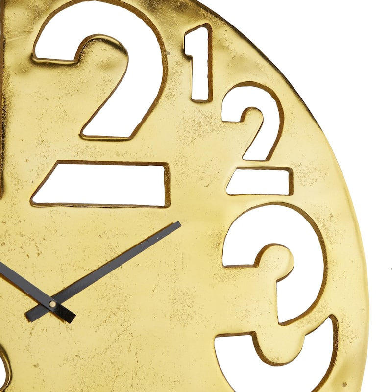 Aluminum Metal Wall Clock with Cut Out Numbers - Gold - Roche River Decor