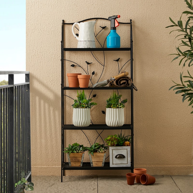 Glitzhome Multifunctional 3 or 4-Tiers Metal Plant Shelving Planter Stands Flower Pot Shelf One-step Fordable Design