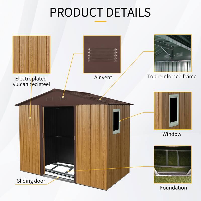 8 ft x 4 ft Outdoor Metal Storage Shed with Window and Metal Foundation for Backyard, Patio, Lawn