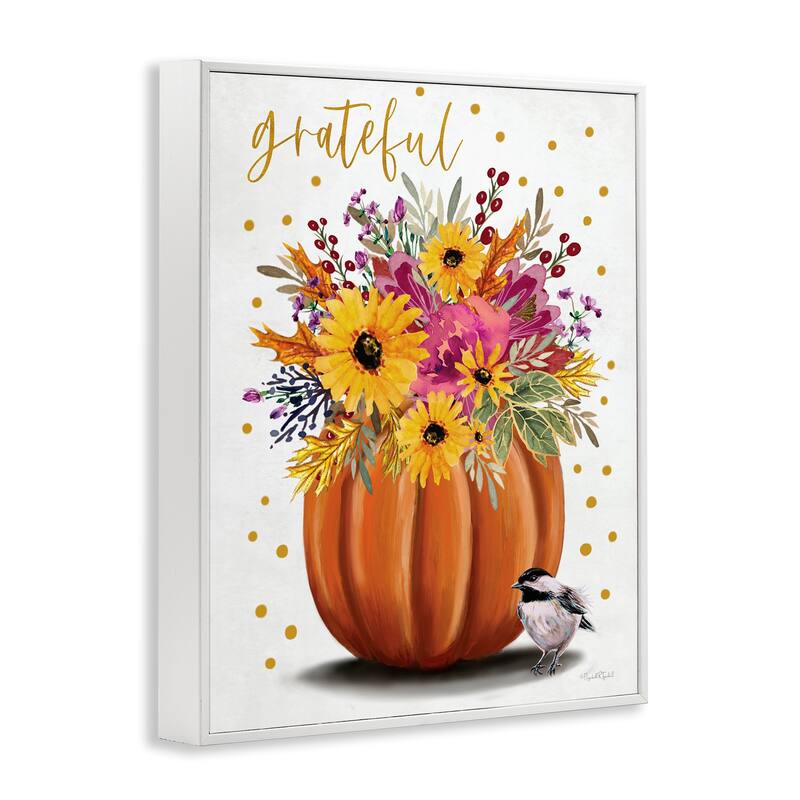 Stupell Grateful Pumpkin Bouquet Framed Giclee Art Design By Elizabeth Tyndall