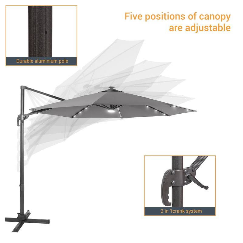 10 Ft LED Offset Cantilever Hanging Patio Umbrella by LIVOOSUN