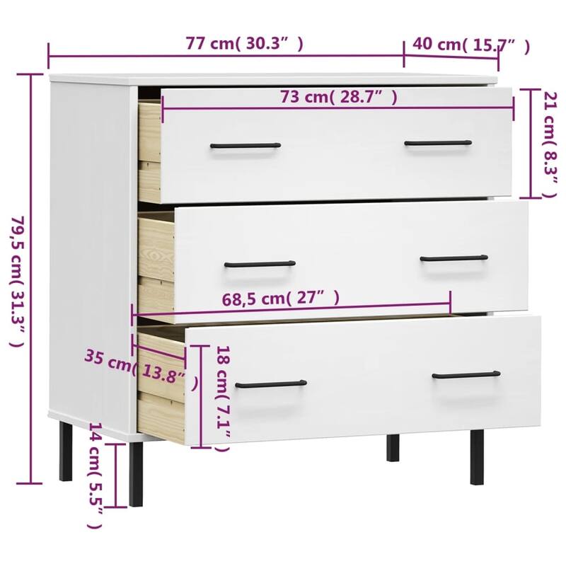 vidaXL Sideboard Chest of Drawers Storage Cabinet with Drawers Solid Wood OSLO - 30.3" x 15.7" x 31.3"