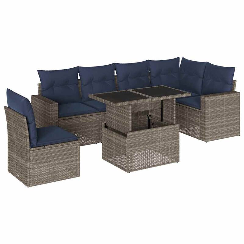 vidaXL Patio Sofa Set with Cushions and Table Outdoor 7 Piece Poly Rattan - 24.4 x 24.4 x 27.2