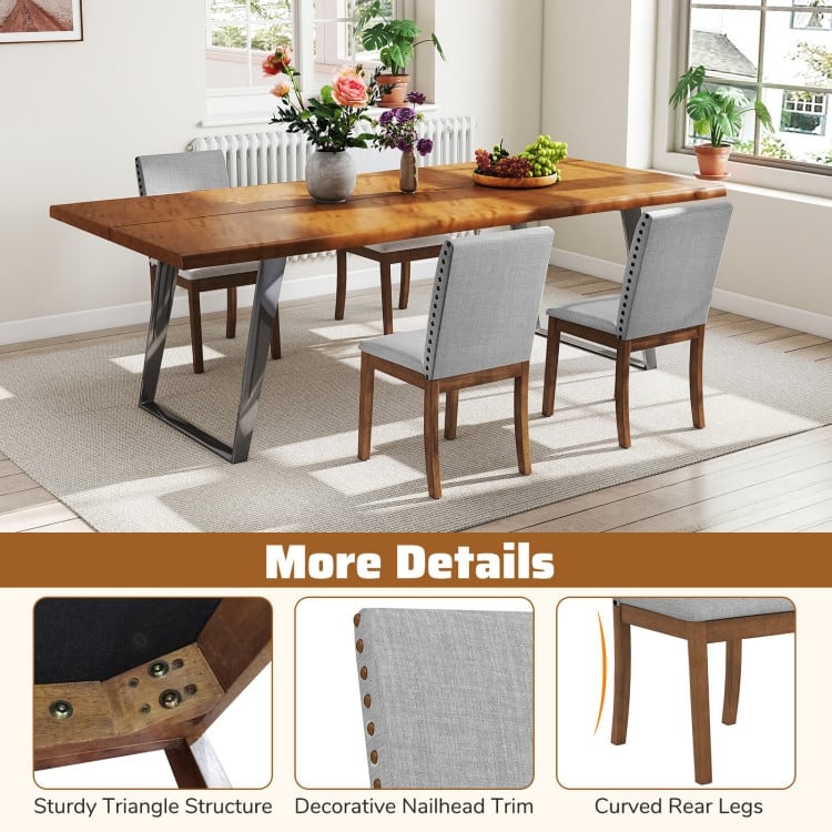 Ash Grey and Walnut Rubber Wood Dining Chairs with Nail head Trim, Linen Fabric - 23" x 19" x 36"