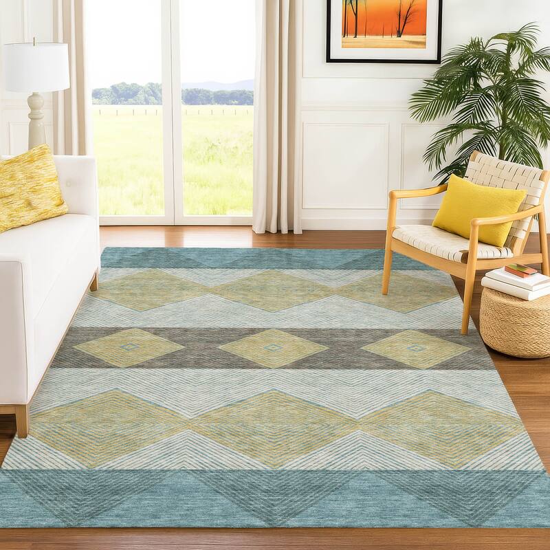 Machine Washable Indoor/ Outdoor Modern Mission Chantille Rug