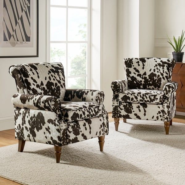 slide 2 of 11, Nyctelius Traditional Polyester Accent Arm Chair with Pattern and Nailhead Trim Set of 2 by HULALA HOME COWHIDE
