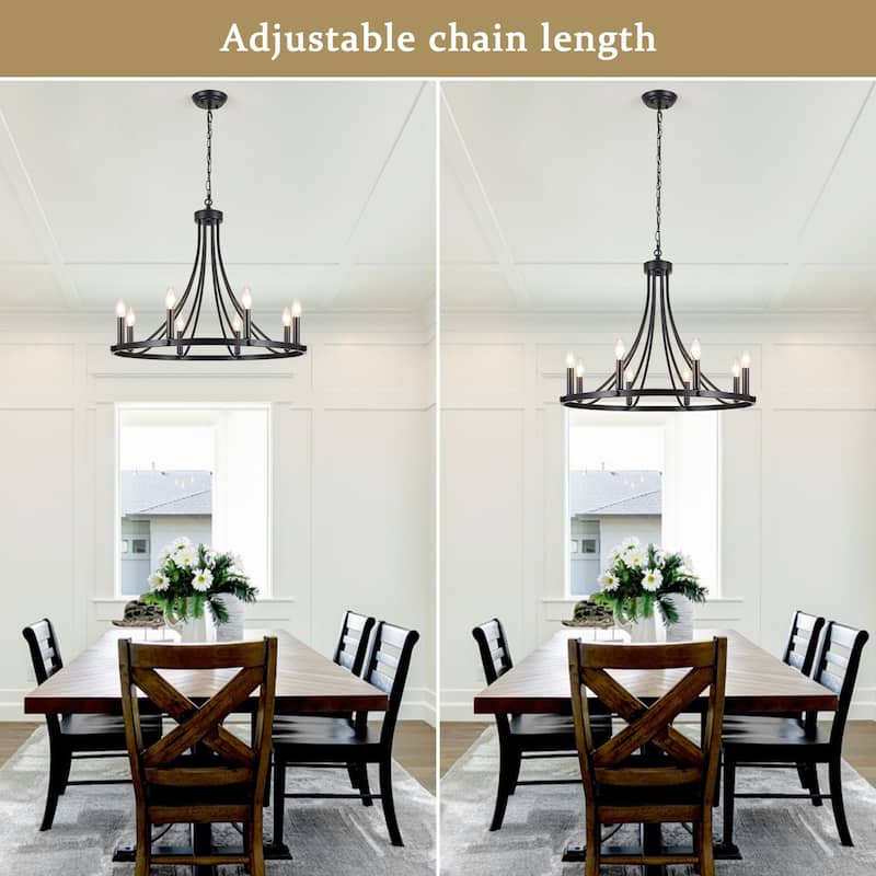 8-Light 25.59 in. Rustic Wagon Wheel Chandelier for Kitchen Living Room