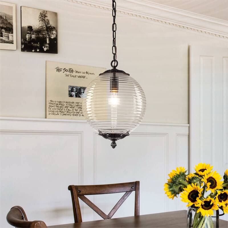 Industrial 1 - Light 11.8" W Retro French Globe Glass Pendant For Kitchen Island