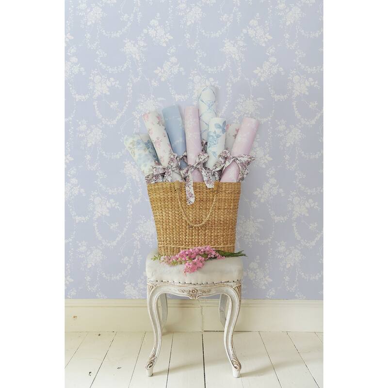 LoveShackFancy Chandelier Gates Blue Gemstone Floral Drape Wallpaper