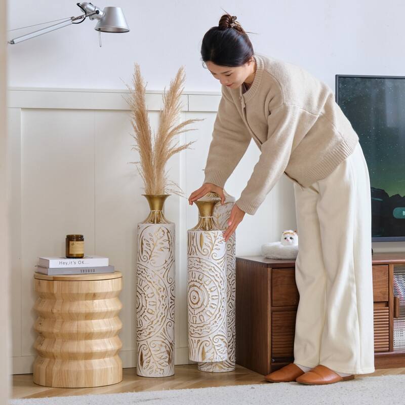 Floor Metal Vases Decorated White Metal vases Set of 3 gorgeous home decoration large glazed metal vases