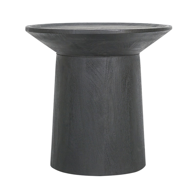 20 in. Matte Black Round Wood End Table, Sturdy Build End Side Table for Living Rooms
