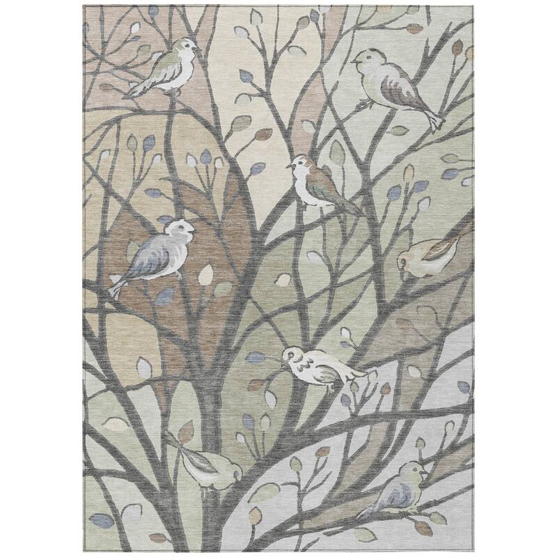 Machine Washable Indoor/ Outdoor Bird Mosaic Chantille Rug