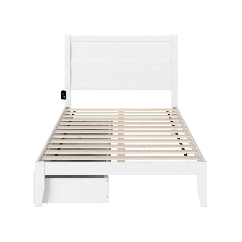 Full Bed with Drawers - White Storage Platform Bed Frame - Modern Bedroom Furniture