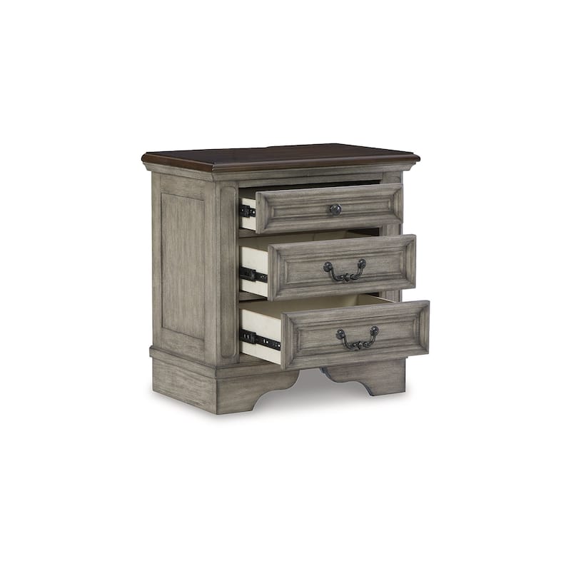 Ashley Furniture Lodenbay Black & Gray 3 Drawer Night Stand with Charging Station
