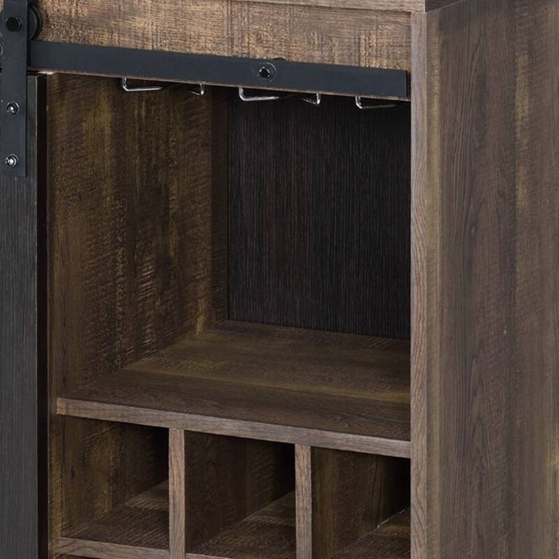 Wine Cabinet with Metal Barn Sliding Glass Door and 9 Cubbies, Brown