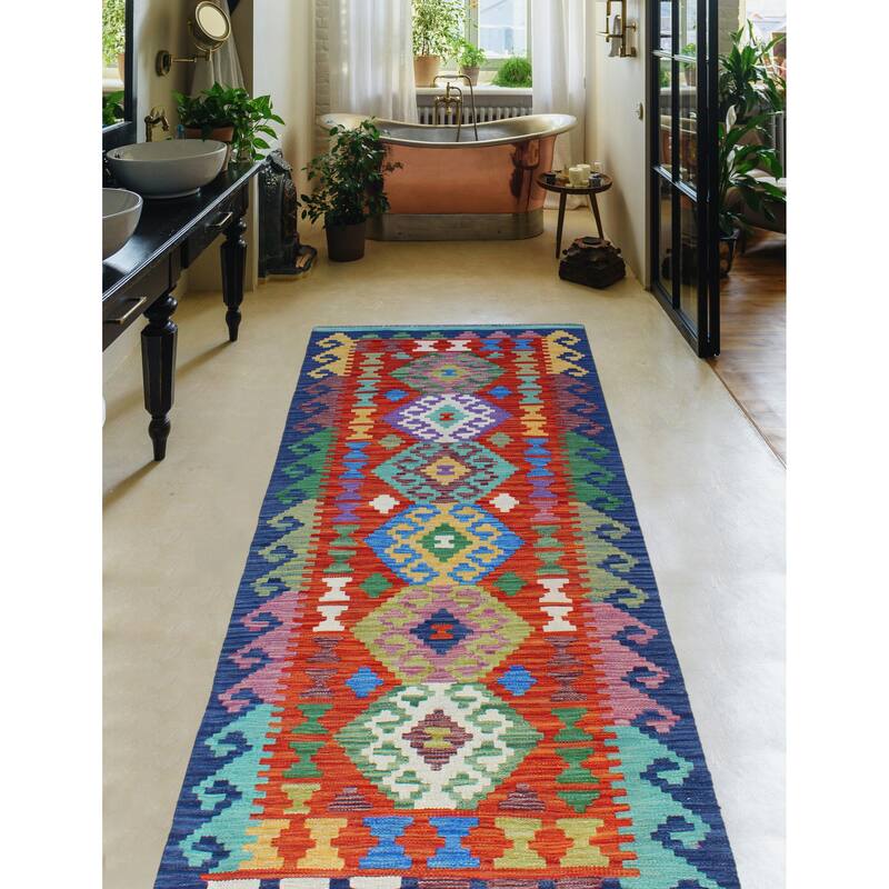 Flatweave Nassor Red/Navy Runner - 2'7" x 6'4"